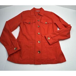 CAbi Lightweight Jacket Women's Medium Ruffle Accent Red Orange FLAW READ*